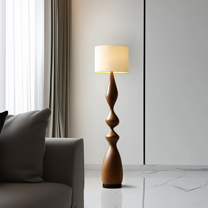 Blanc + brun + lin noir + lampes sur pied de forme libre en bois massif