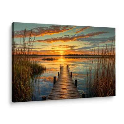 Quiet Lake Dock Wrapped Canvas Wall Art
