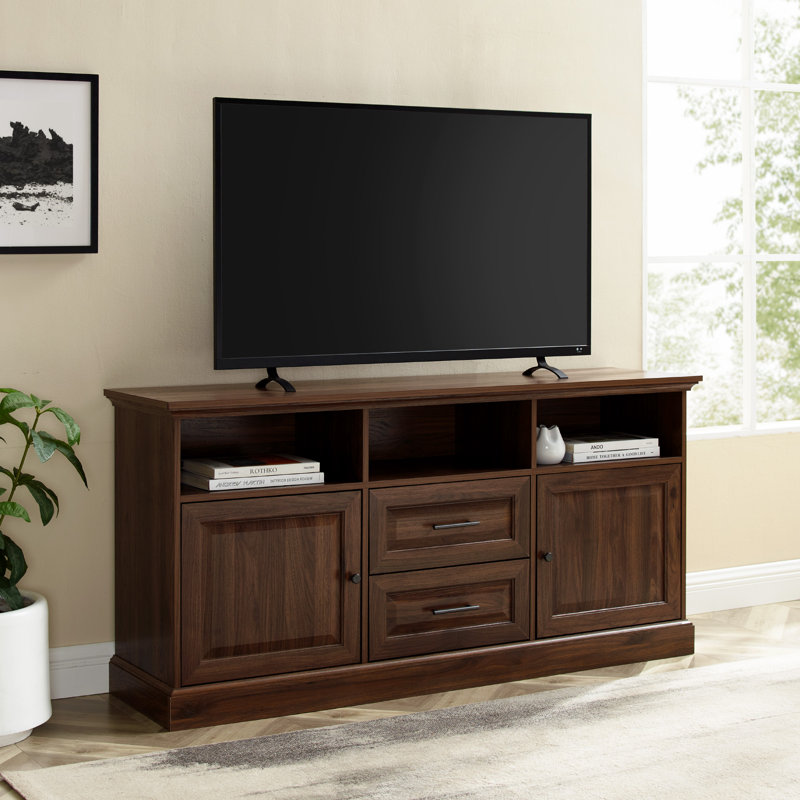 Sanjai Unfinished TV Stand for TVs up to 65", Dark Walnut