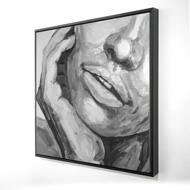 Lips Gray Monochrome Framed Canvas - Home Decor