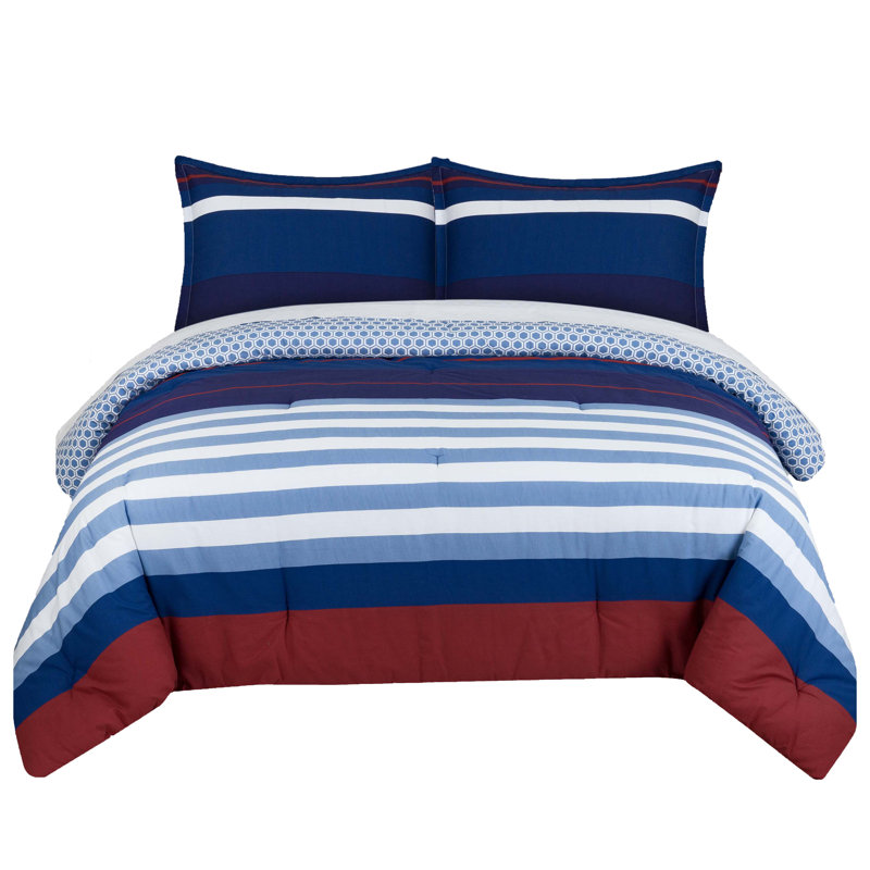 Full/Queen Red, White, and Blue Cotton Sham Set