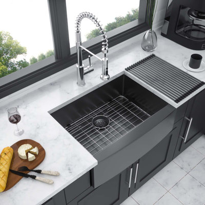 Évier de cuisine noir 27 en acier inoxydable 27 po - évier de cuisine 27 * 21 * 10 pouces à tablier frontal en acier inoxydable de calibre 16
