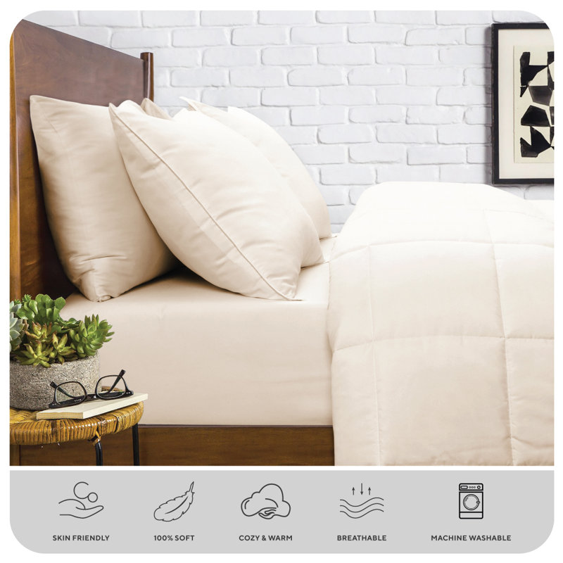 Breathable, Soft, Fluffy, 3Pc Comforter Sets - All Season Reversible Down Alternative Comforter Set  With Two Shams, Beige