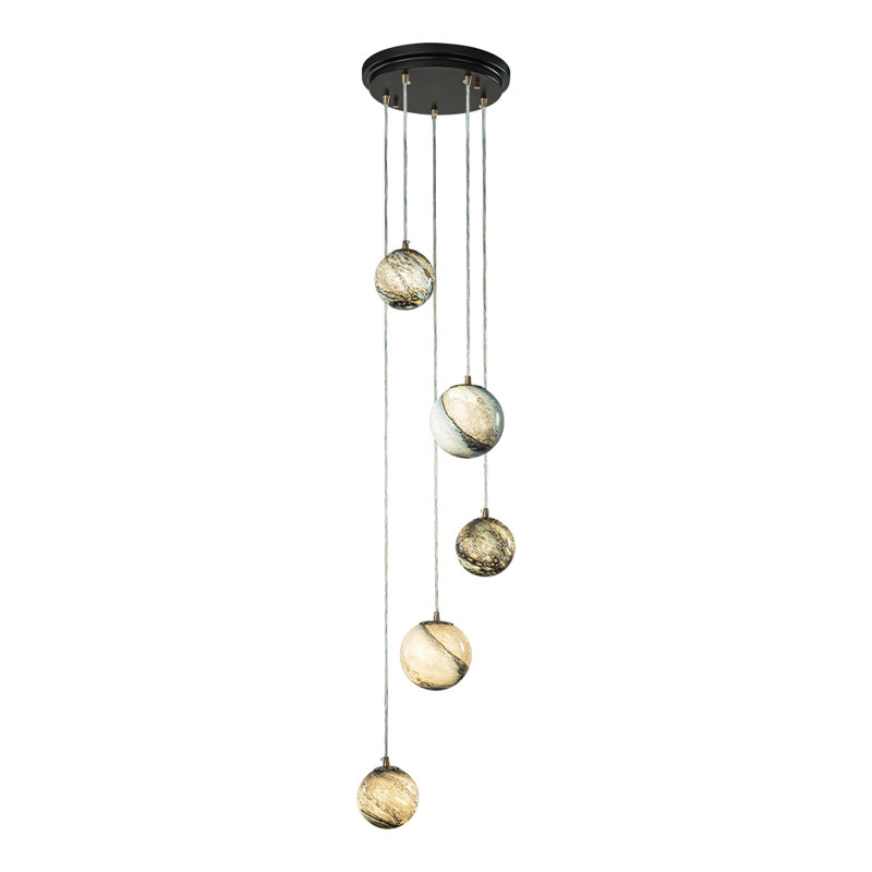 Luminaire suspendu en verre glacé 12 pi à 5 lumières 12 po