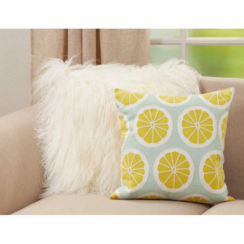 Lime and Blue Cotton Embroidered Euro Pillow Cover