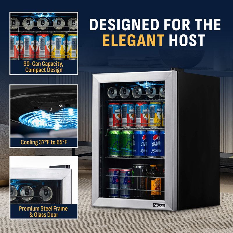 Newair 90 Can Freestanding Beverage Fridge in Stainless Steel, Compact with Adjustable Shelves