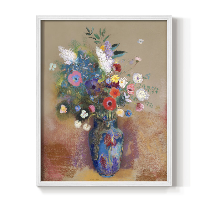 Bouquet de fleurs, reproduction encadrée - bois massif, H 15 po x l 12 po, Blanc