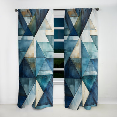 Zeta Nautical White And Blue Geometry Shapes I - Abstract Curtain - Velvet Room Darkening - 1 panel