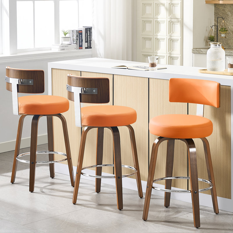 Swivel Upholstered Counter & Bar Stool, Counter Stool (26" Seat Height), Orange