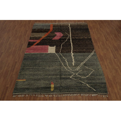 Plush Moroccan Area Rug 9x13 with Geometric Patterns and Earthy Tones