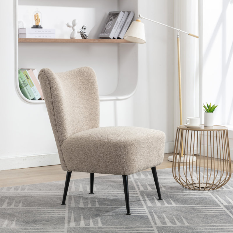 Chaise d'appoint rembourrée Hippel, Boucle taupe, Noir