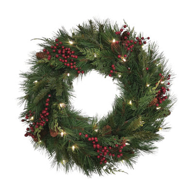 Battery Operated - Plymouth Wreath with Dual Color Lights 24" Diam.