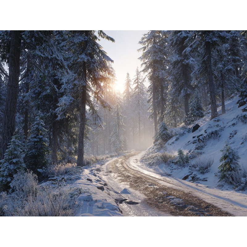 «Snowy Forest Path», art mural sur toile tendue, H 30 po x l 40 po