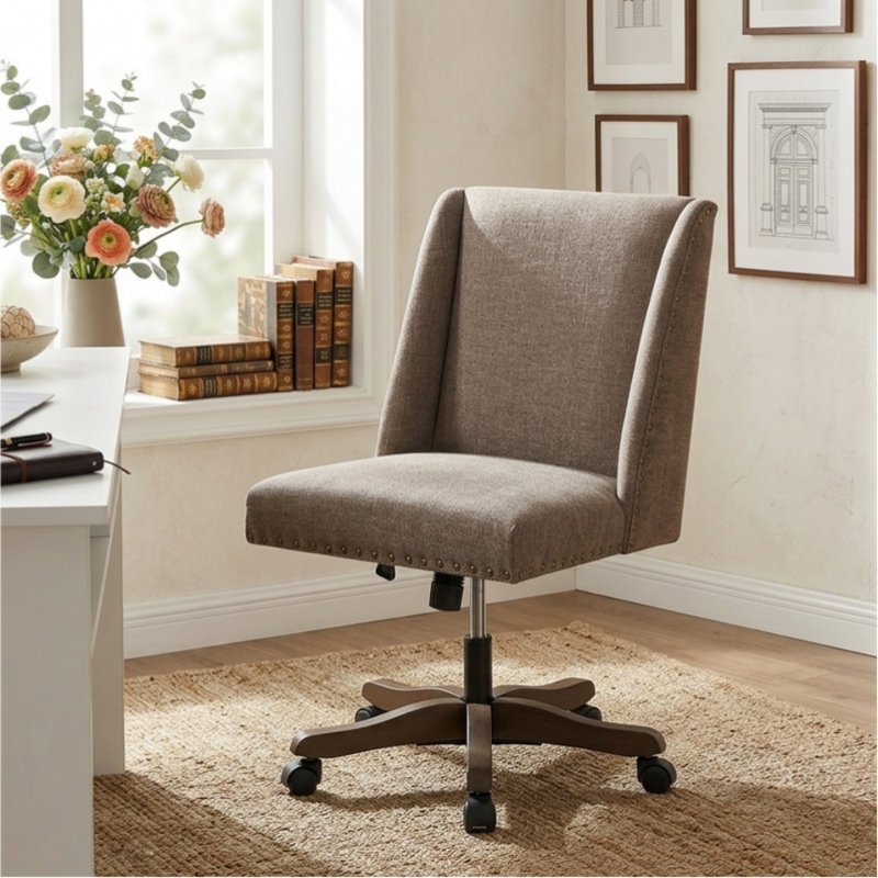 Mellins Swivel Chenille Upholstered Task Chair, Brown