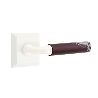 Ensemble de leviers de passage Emtek Select avec rosette Quincy et tige R-Bar, levier en marbre Rosso Levanto (CF)