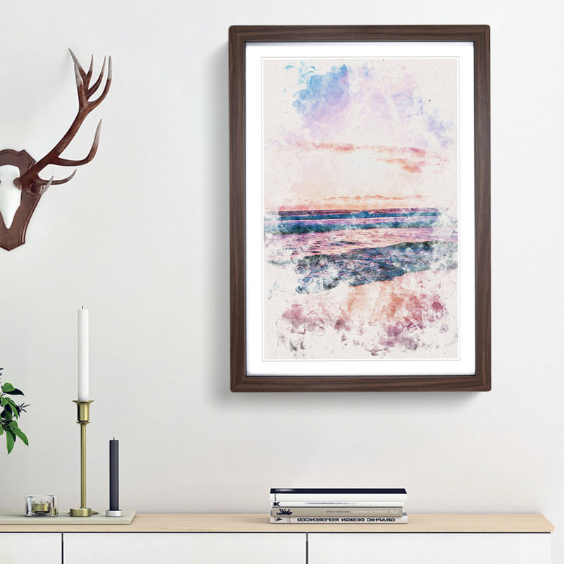 Pink Beach - Picture Frame Painting Print, Walnut Framed, 33cm H x 24cm W x 2cm D