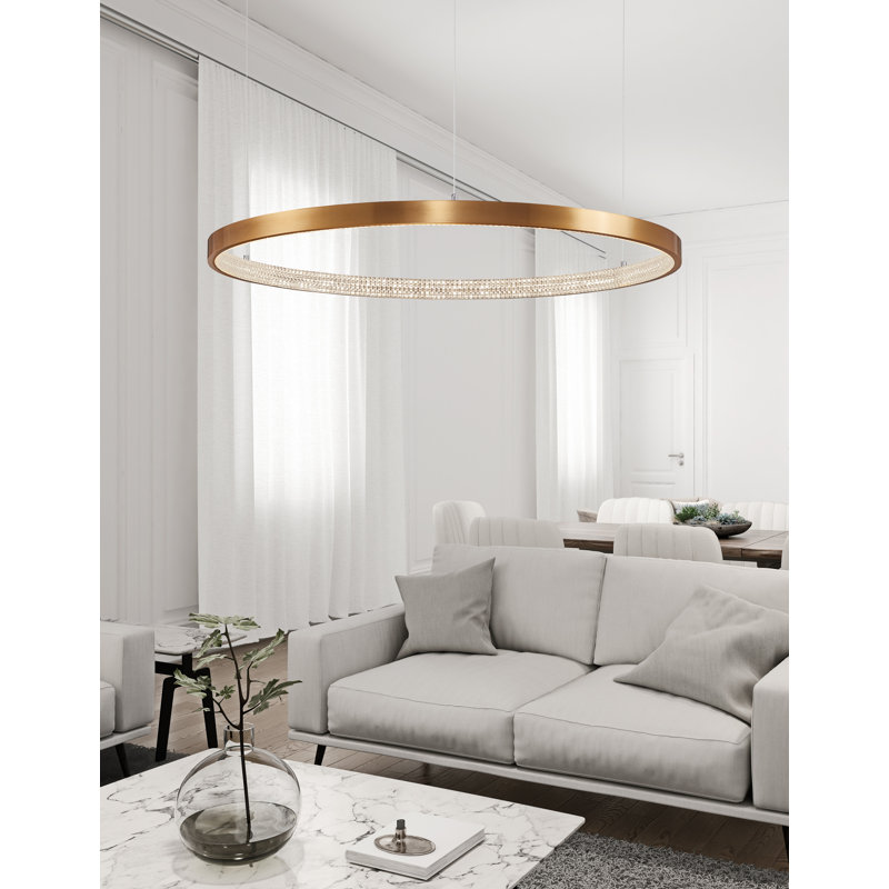 1 - Light Antique Gold LED Crystal Pendant, 4cm H x 110cm W x 110cm D