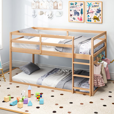 Lit mezzanine simple en bois massif avec glissoire et échelle
