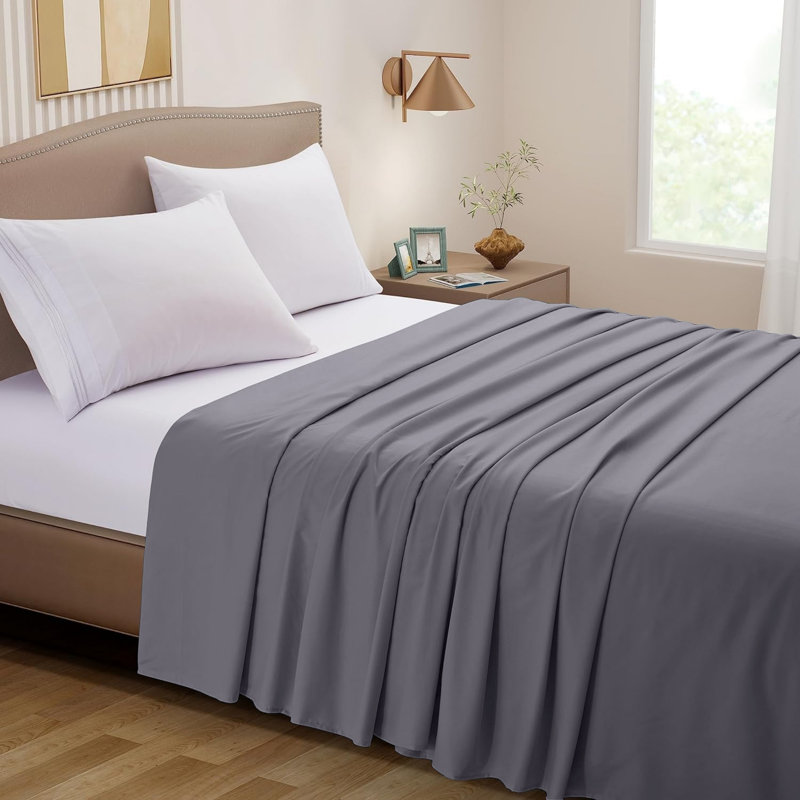 Super Soft Egyptian-Quality Cotton Brushed Flat Sheet, Grey, King Flat Sheet