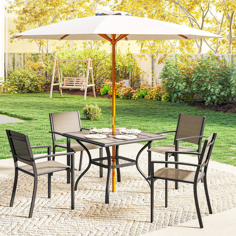 Table de salle à manger d'extérieur, table de patio carrée 37 "avec trou pour parasol, bois