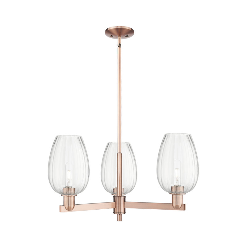 Hailsham - Lustre suspendu 3 lumières, Clair, Cuivre antique, Trois lumières