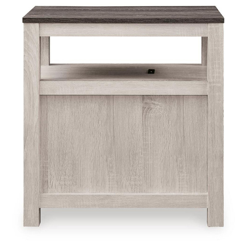 Table d'appoint Mesa Chair, tablette ouverte, ports USB, blanc antique, 25 po