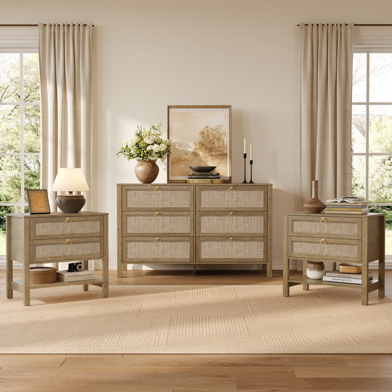 Ensemble de chambre à coucher 3 pièces Boho, Carbone cerise