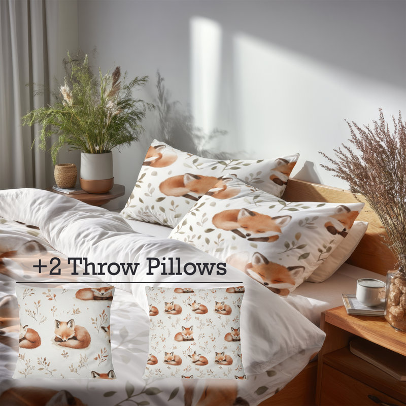 Ensemble de housse de couette et coussin décoratif pour enfants 5 animaux, Lit simple