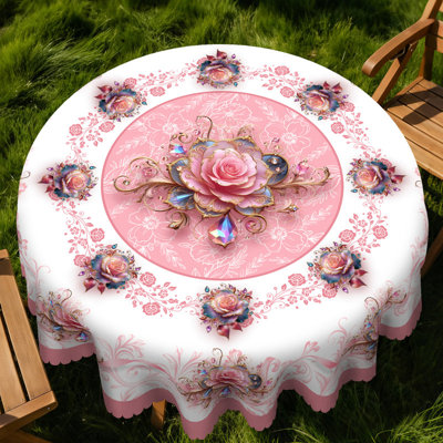 Pink Rose Pattern Design Polyester Washable Tablecloth