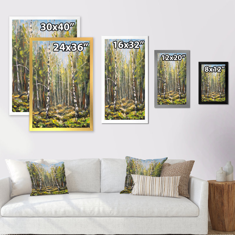 Paysage de forêt verte - Peinture, H 20 po x l 12 po x P 1 po, Toile avec cadre photo doré