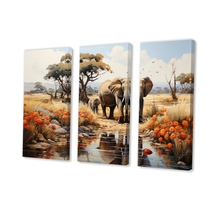 «African Natures Symphony» sur toile, reproduction de 3 pièces, H 28 po x l 36 po x P 1 po