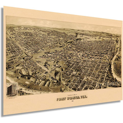 HISTORIX, carte d'affiche vintage de Fort Worth au Texas de 1891 - carte rétro de 24 po x 36 po, art mural de Fort Worth, au Texas