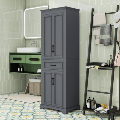 Freestanding Bathroom Storage Cabinet with Drawer, Adjustable Shelves and 4 Soft-Close Doors