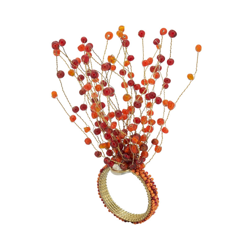 Orange Beaded Burst Design Napkin Rings Set of 4