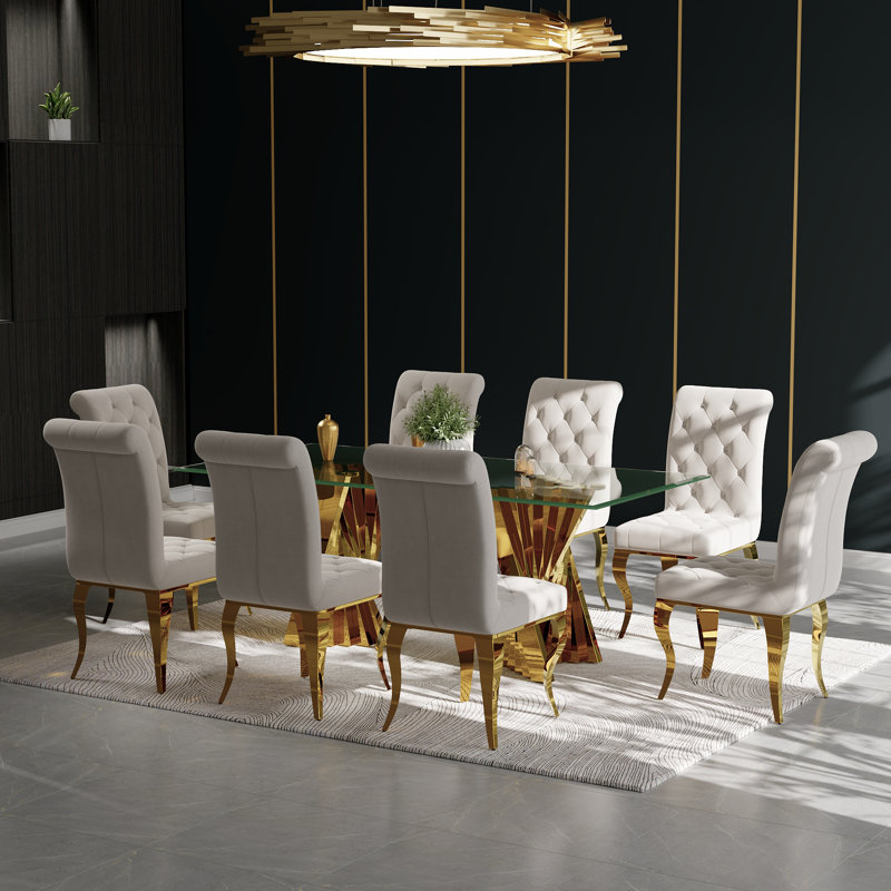 Chaise parsons en velours capitonnée Lanieya