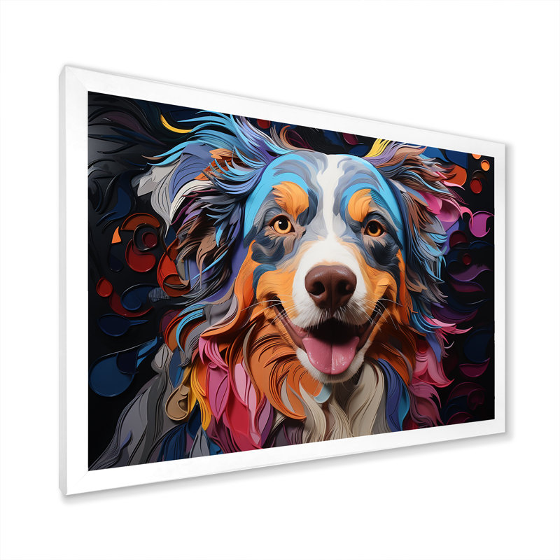 Chien, berger australien, impression sur toile, Cadre simple blanc, H 30 po x l 40 po x P 1,5 po