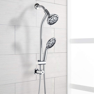 Pomme de douche à pluie coulissante en acier inoxydable sans perçage à 7 réglages, système de spa à double pomme de douche