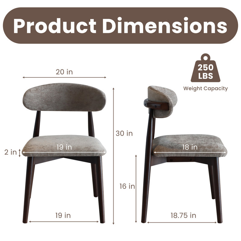 Ensemble de 2 chaises de salle à manger modernes et rembourrées, chaises de cuisine en bois massif de style milieu du siècle avec dossier ergonomique et assise rembourrée pour salle à manger