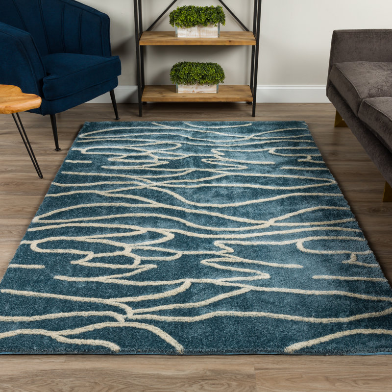 Addison Calabar Transitional Abstract Waves Lagoon 5’ X 7’6" Area Rug, Rectangle 5' x 7'6"