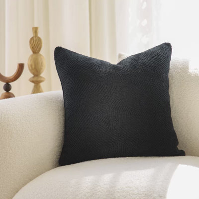 Boucle Throw Pillow Cover 18X18 Inches, Soft Textured Chenille Decorative Cushion Case For Sofa Bed Couch, Modern Minimalist Neutral Farmhouse Home Decor, Black
