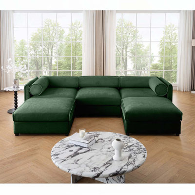 Chenille Fabric 3-Seat Sofa with 2 Ottoman