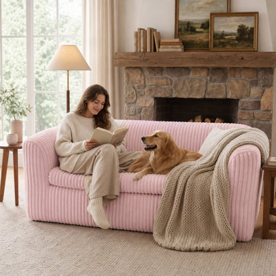 Boneless Modern Corduroy Upholstered Sofa with Full Foam Cushion, Compressed Sofa-in-a-Box, Soft Corduroy Fabric Accent Chair/Loveseat/3-Seater Couch for Living Room Bedroom Apartment
