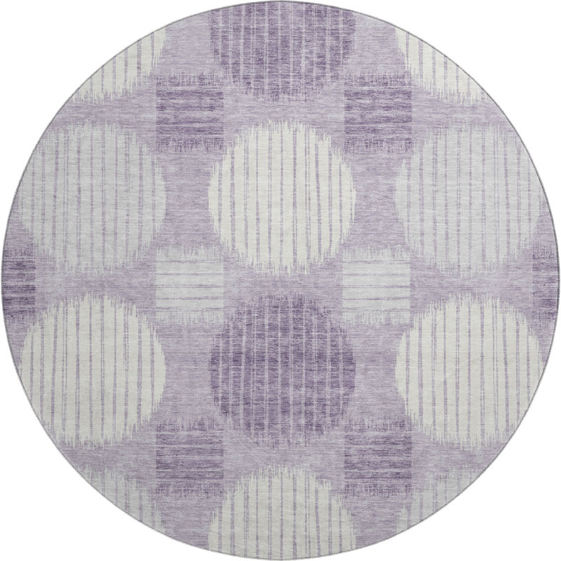 Premium Machine Washable Prisco Purple Rug, Round 8'