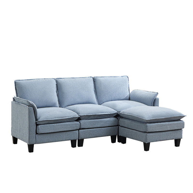 4-Piece 76'' Upholstered L-Shape Sectional, Blue Chenille