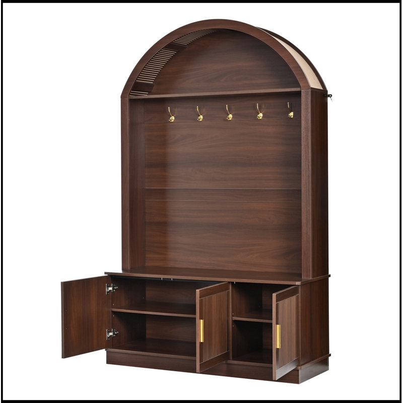 Avec 5 crochets en métal et tablettes réglables, Walnut