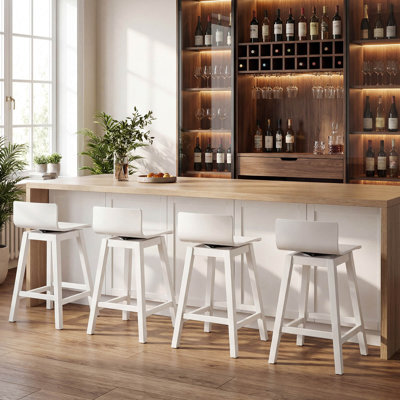 24.5" Counter Height Bar Stools Set of 4 w/ Footrest Solid Rubber Wood Legs