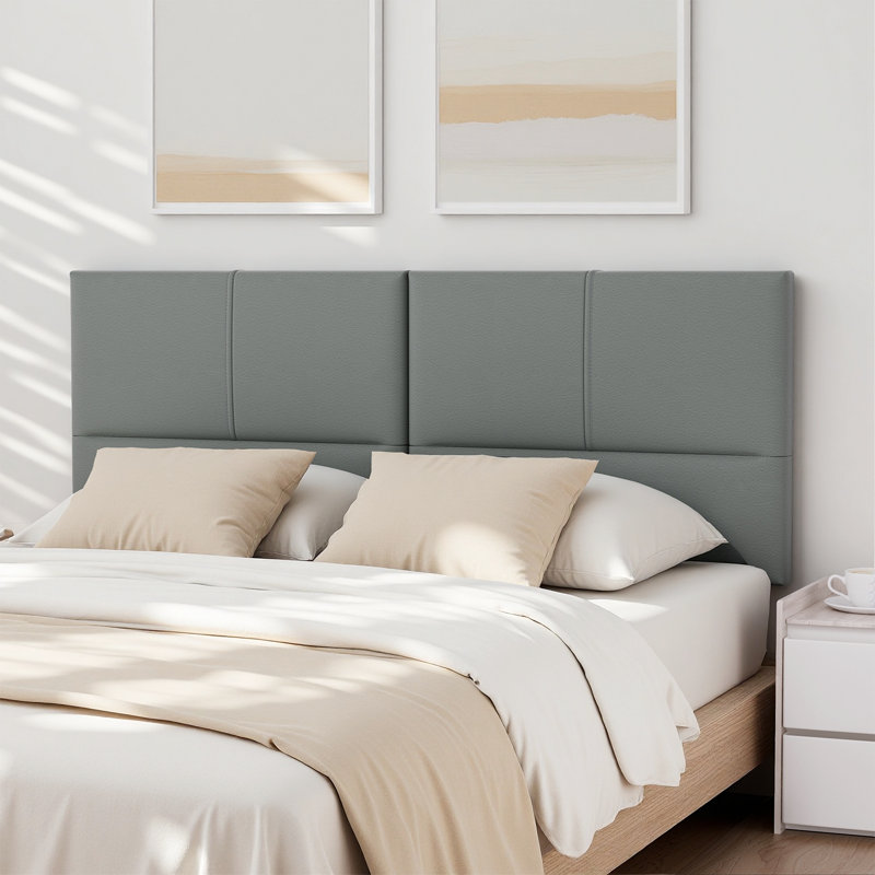 Upholstered Headboard Queen Size, Solid Wood Head Board with Sturdy Metal Legs, Faux Leather,Height Adjustable, Gray, Queen