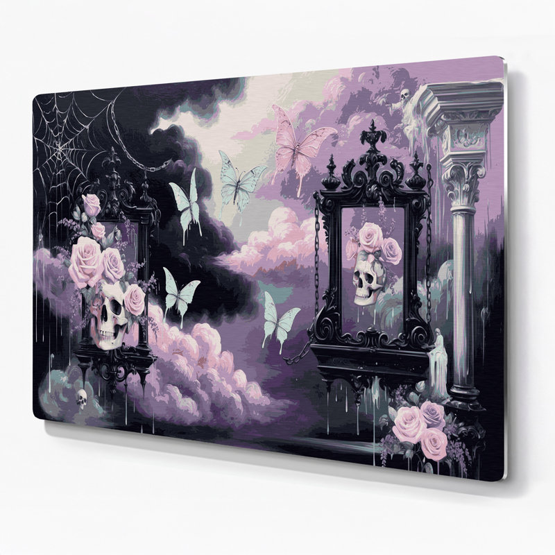Halloween, gothique pastel, art mural gris en métal, H 11 po x l 14 po