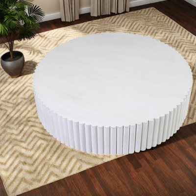 Modern Fluted Wood Coffee & Cocktail Tables, 31.5 Inch Round Living Room