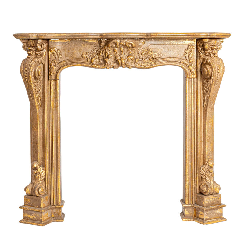 Decorative Wood Ornate Fireplace Mantel, Gold